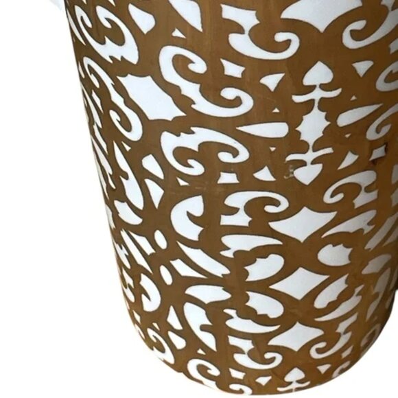 CYPRESS HOMES 17oz gold foil lace design travel mug handle celestial holiday EUC - Picture 12 of 14